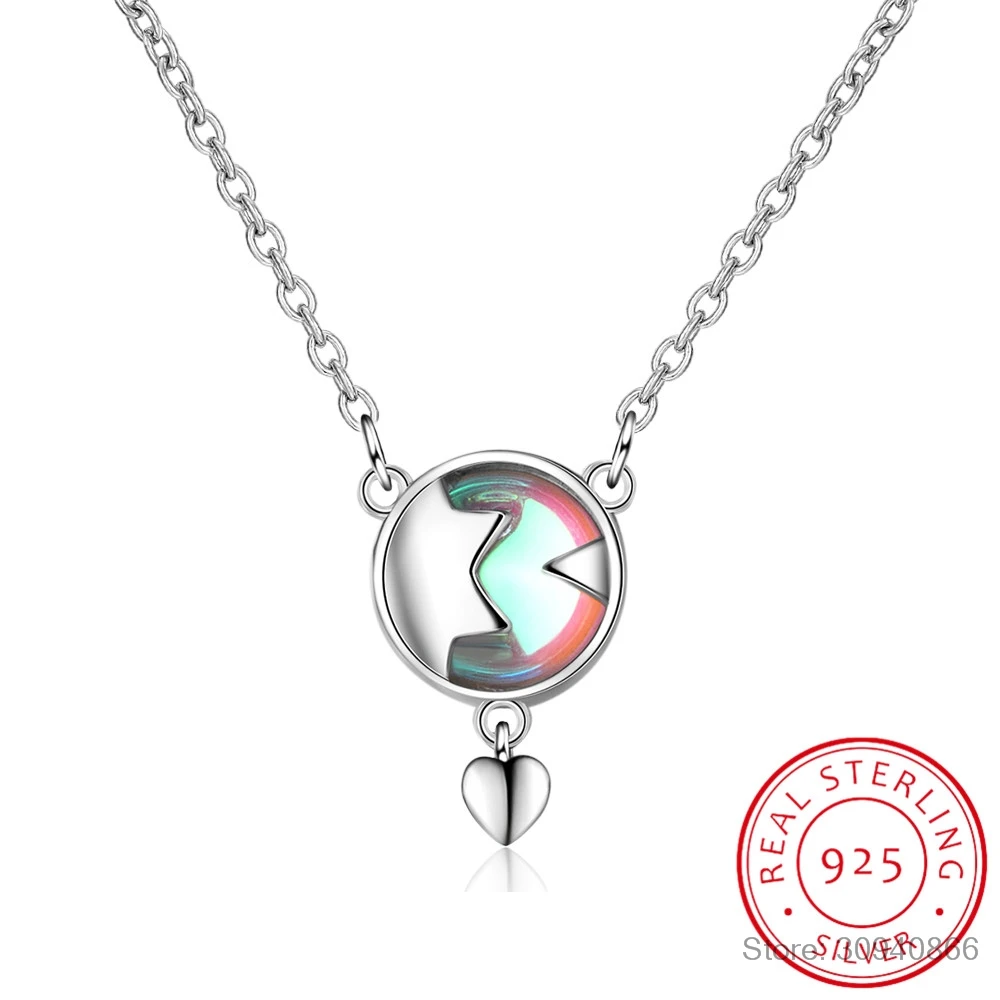 

Multicolored Moonstone Moon Star Necklace Clavicle Chain 925 Sterling Silver Necklace For Women S-N339