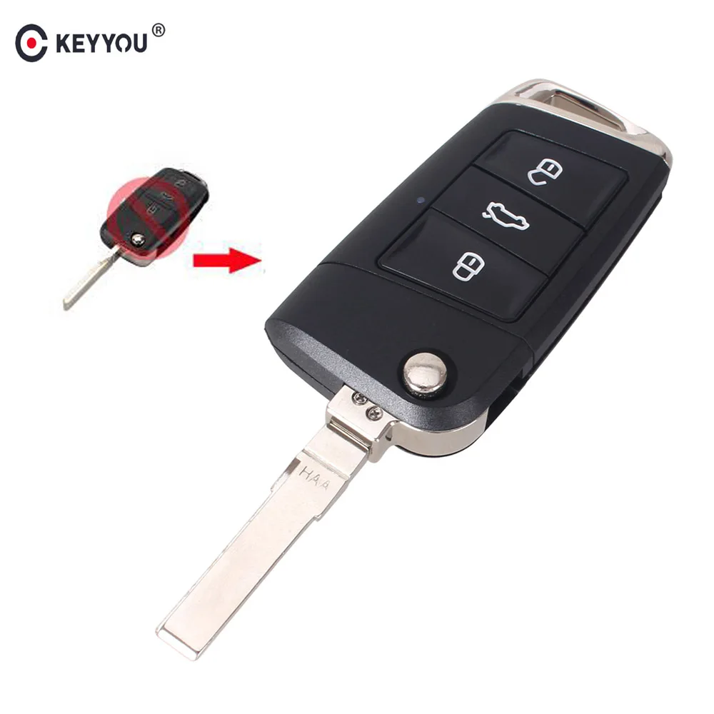 

KEYYOU 3 Button Modification Flip Car Remote Key Cover Case Fob Shell for Volkswagen VW Golf 7 Jetta Passat Beetle Polo Bora