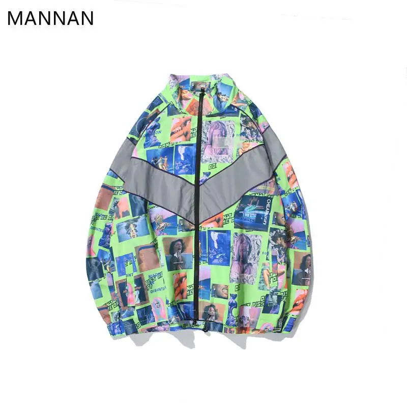 MANNAN, зимняя мужская куртка, ветровка, мужская, мульти принт, 3M, Refective, Ретро стиль, Ретро стиль, уличная одежда, Harajuku - Цвет: Green