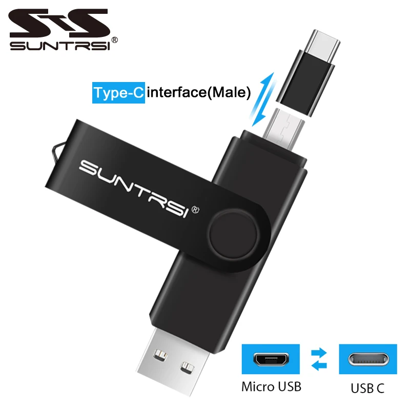 Suntrsi OTG USB флеш-накопитель 128 Гб Тип C флеш-накопитель usb 64 ГБ флеш-диск металлический 16 Гб для смартфона/планшета/ПК