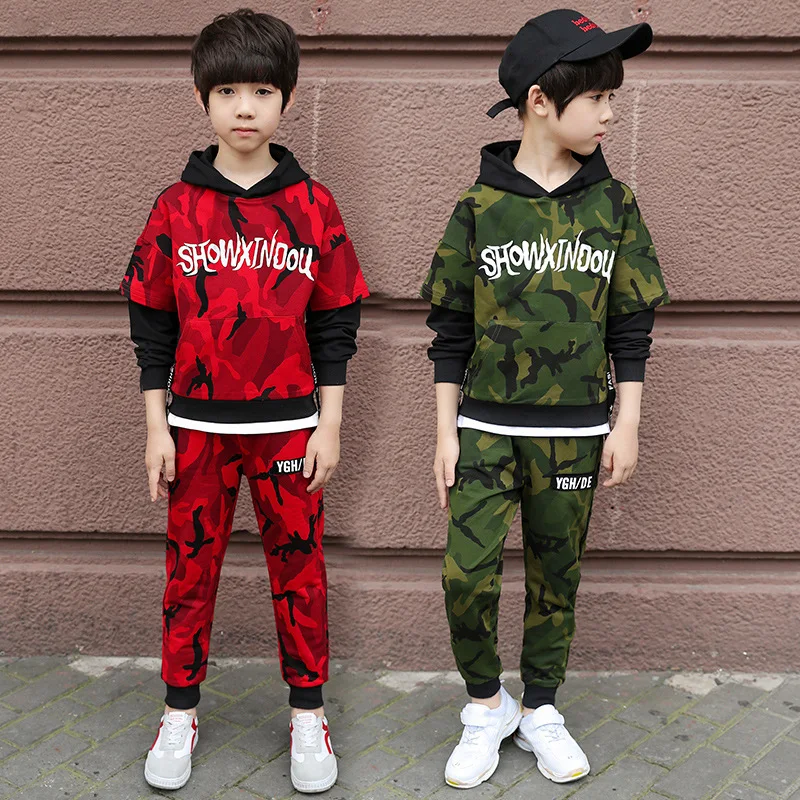 

Clothes Set For Boy 2018 Teenager Camouflage Fall Children Clothing Set Sports Suits Hooded Outwear + Pant Survetement Enfant 12