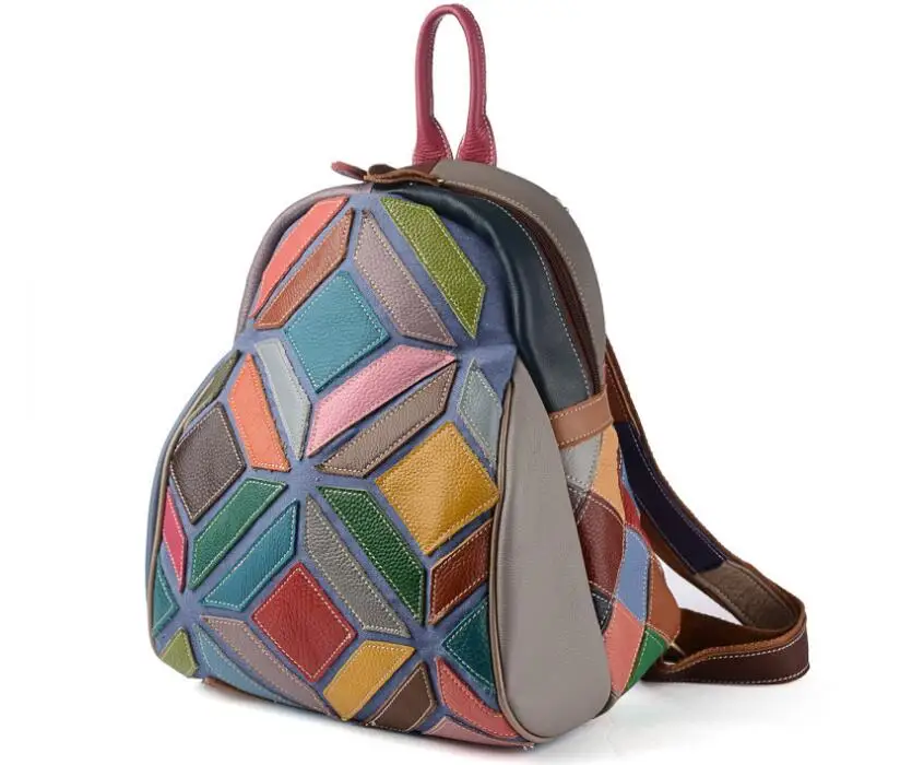 2018 color block genuine leather lady's backpack patchwork women's casual bag personality cowhide leather school bag 2018 color block genuine leather lady's backpack patchwork women's casual bag personality cowhide leather school bag