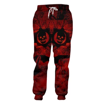 

UJWI Man New Slim Fit Sweatpants Pants Hot Elastic Waist Harem Pants 3D Printed Red Skull Big Size 5Xl Male Winter Costume