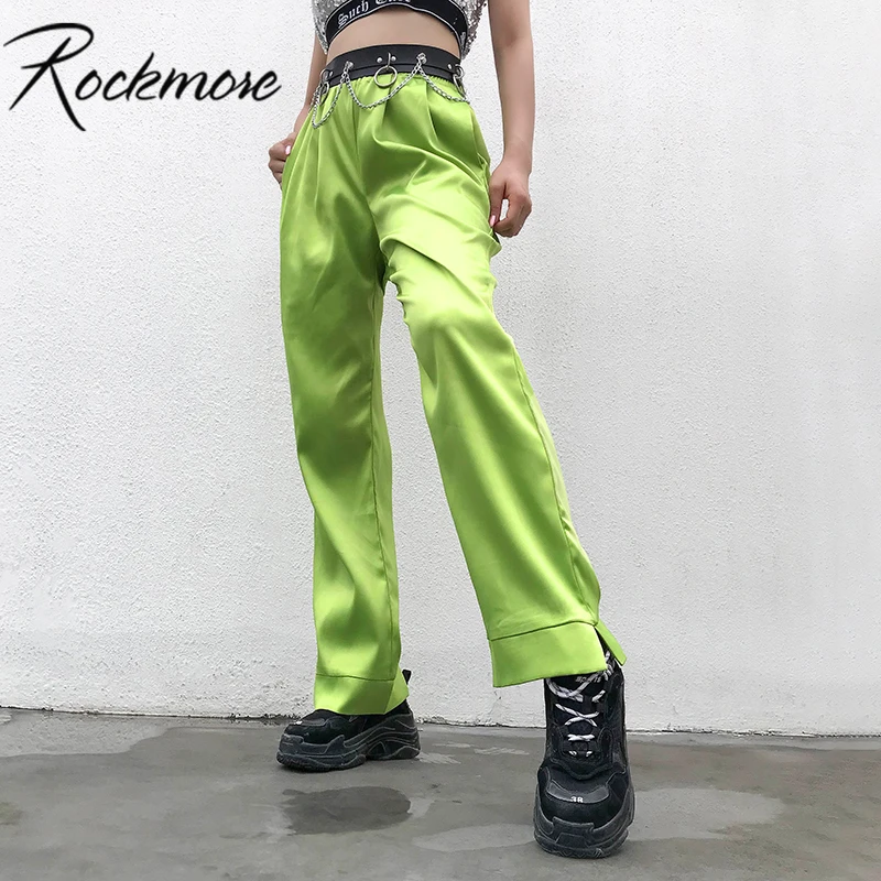 Rockmore Зеленые атласные негабаритные длинные брюки женские с высокой талией уличные брюки женские широкие брюки для женщин, повседневный
