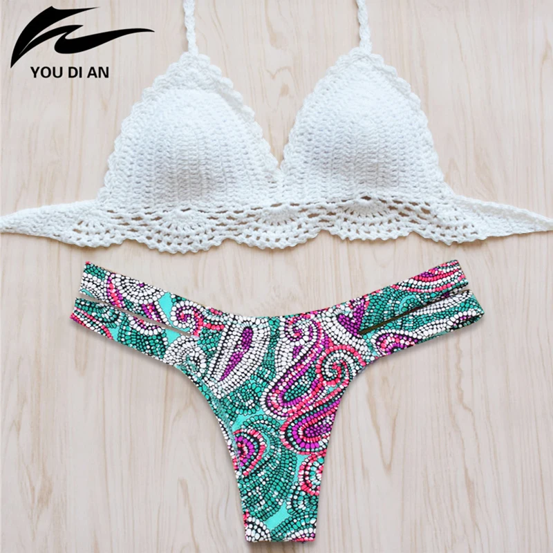 bikinis 2018 mujer Sexy crochet bikini Swimwear Women set Swimsuit Handmade Knitted bathing suit thong push up biquinis feminino