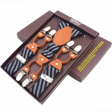 Мужские подтяжки, повседневные модные кожаные подтяжки, 6 зажимов, подтяжки, регулируемый ремень, высокое качество, тиранты 3,5*120 см