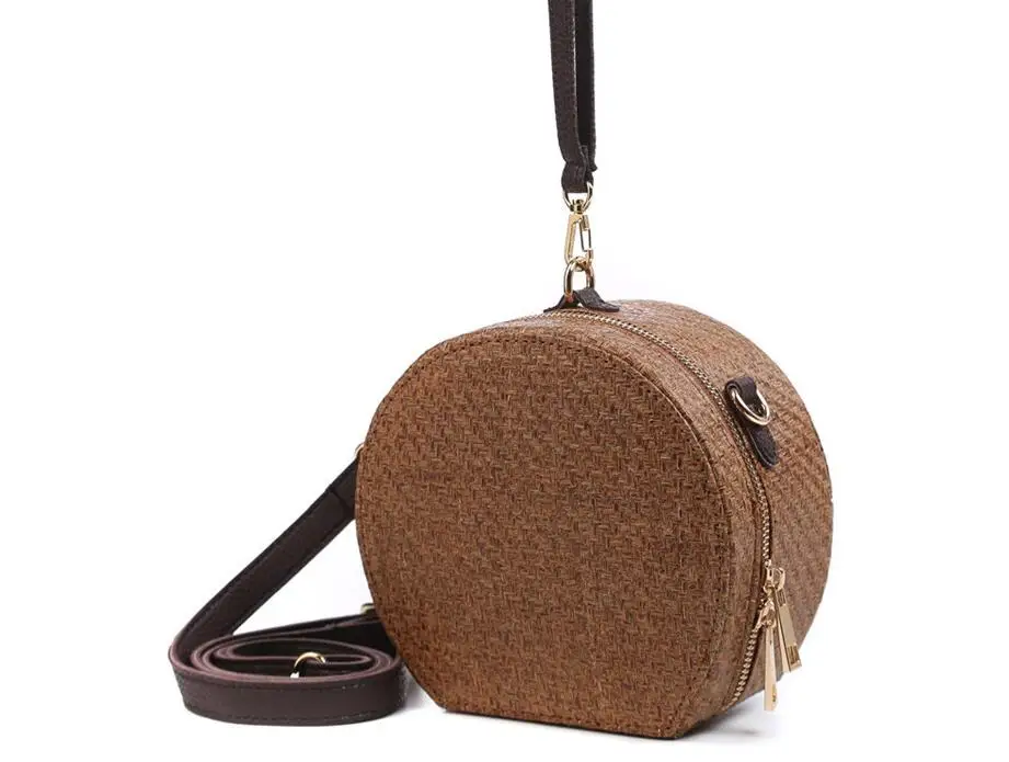 

2018 new summer straw knitting women's messenger bag circular mini beach bag with scarf