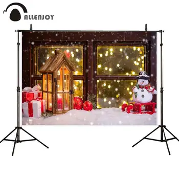 

Allenjoy Christmas Thin Vinyl photograph backdrop window snowman candle bokeh new year natural photos camera fotografica prop