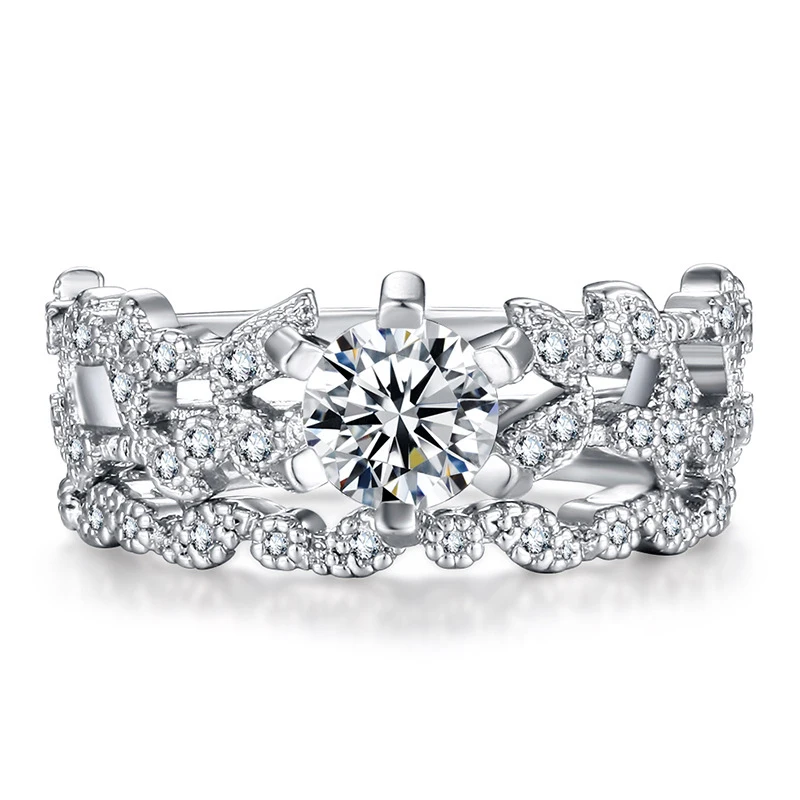 

Double Fair Luxury 1 Carat Cubic Zirconia White Gold Color 2 PCS Wedding Emgagement Ring Sets For Woman Fashion Jewelry KCR239