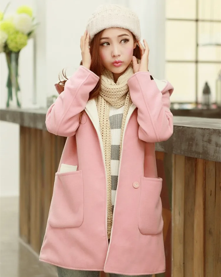 Fashion hooded woolen coat warm slim sweet long wool woolen Autumn winter New coat Women for female Overcoat Fashion hooded woolen coat warm slim sweet long wool woolen Autumn winter New coat Women for female Overcoat