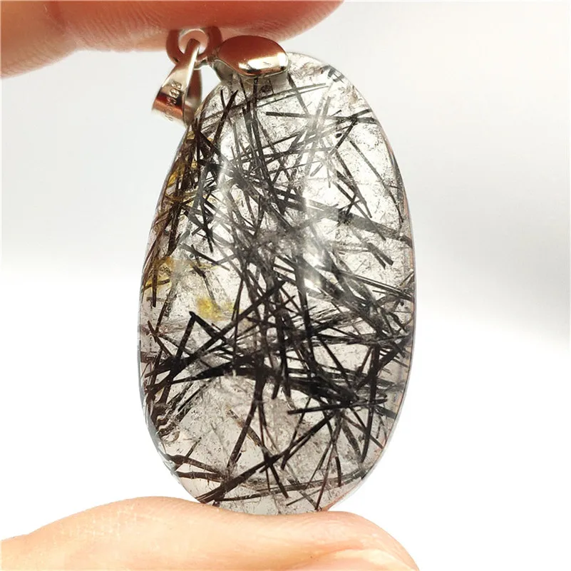 

Natural Black Rutilated Quartz Pendant Gemstone Party Love Gift 34x20x10mm Crystal Healing Accessories Stone Pendant AAAAA