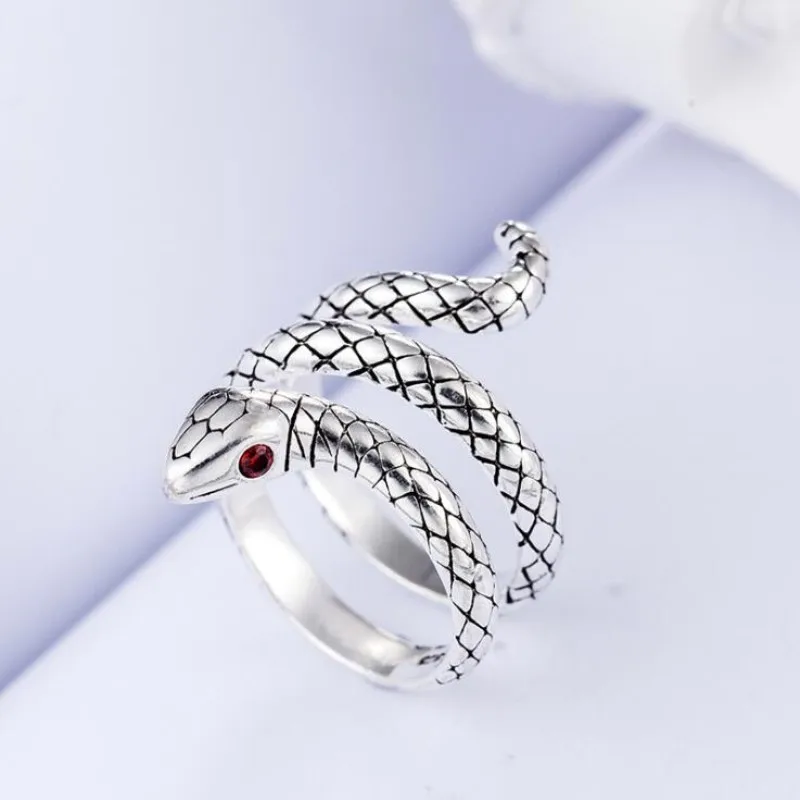 Creative Personality Snake New Fashion 925 Sterling Silver Jewelry Thai Silver Cobra Crystal Temperament Opening Rings SR162 photo