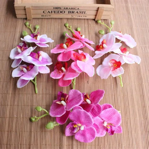 Length19cm 4heads Pcs Real Touch Silk Phalaenopsis Orchids With Length19cm 4heads Pcs Real Touch Silk Phalaenopsis Orchids With Green Stems Artificial