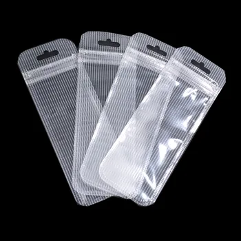

200Pcs/lot Plastic Zip Lock Packaging Bag with Hang Hole Clear White Striped Data Line Electronic Retails Storage Zipper Pouches
