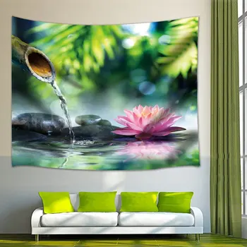 

Floral Spa Decor Lotus Bamboo Stems Stones Japanese Alternative Feng Shui Elements Therapy Design Zen Tapestry Wall Blankets