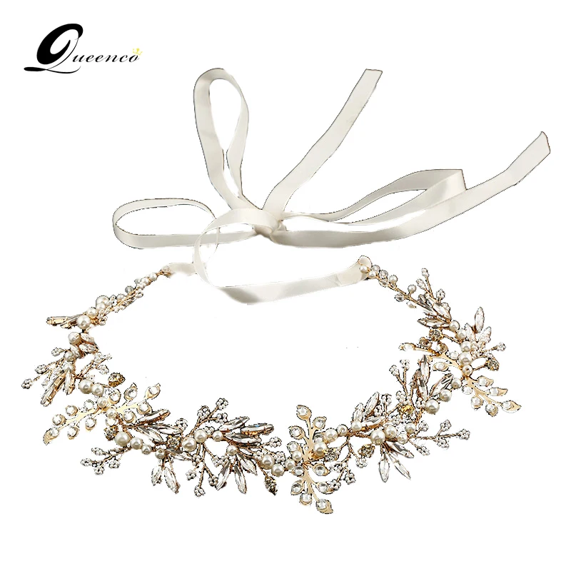 

Leaves Tiara Bridal Headbands Gold Leaf Wedding Hair Accessories Headpiece Pearl Jewelry Women Pearl Beads Hair Accessory