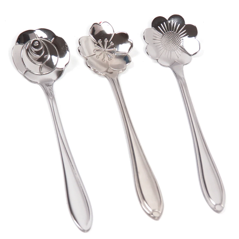 1pc Silver Stainless Coffee Spoon Luxury Flower Shape Dessert Sugar Tea
