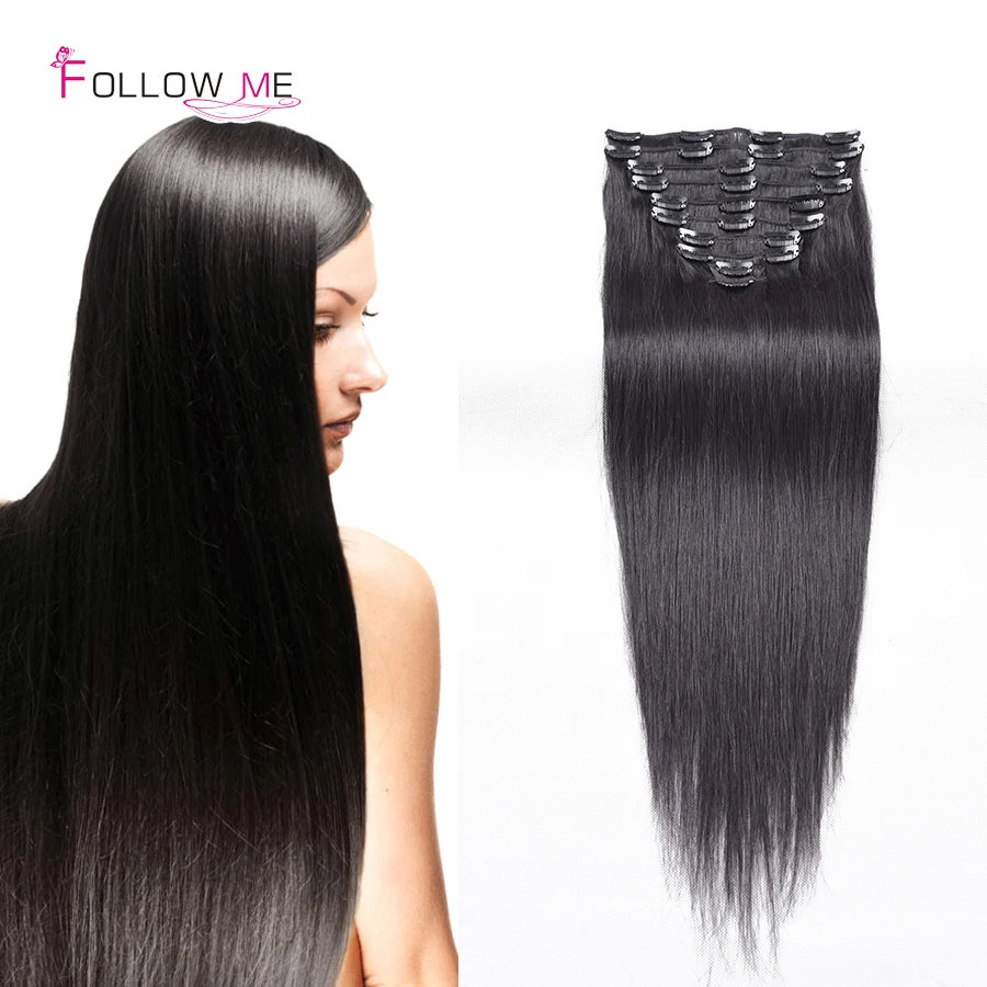 

Follow Me Human Hair Clip In Extensions 1B African American Clip In Human Hair Extensions Clip In Straight Brazilian Vrigin Hair