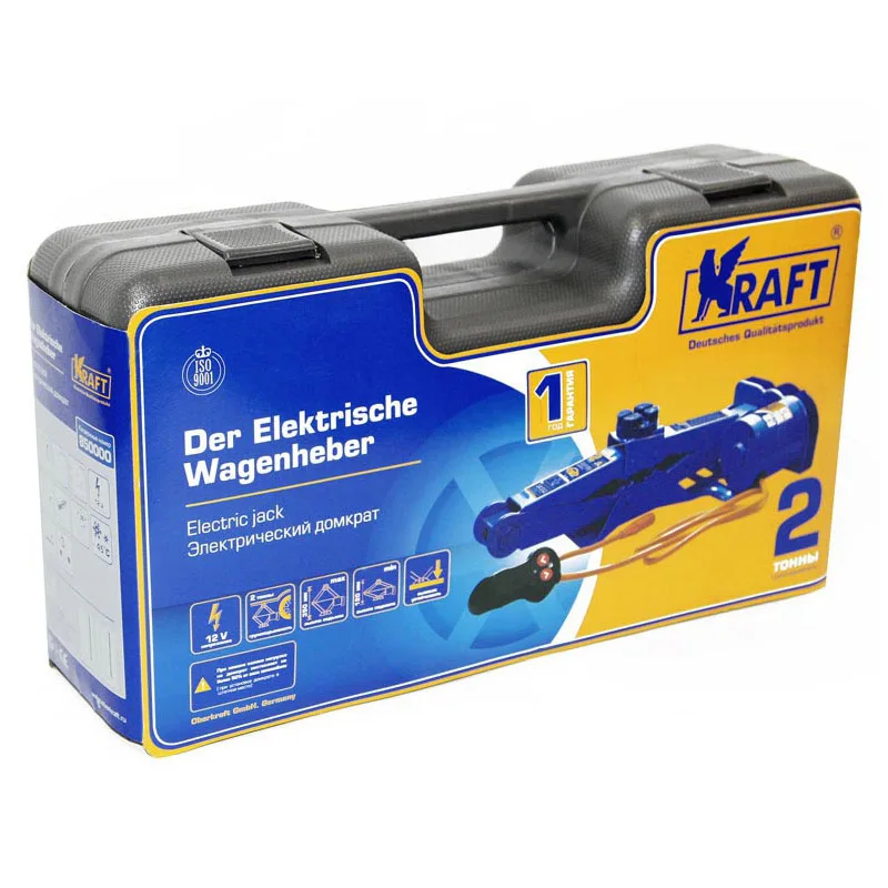 Домкрат электрический KRAFT KT 850000 (Грузоподъемность 2 т, высота подхвата 12 см, высота подъема 35 см)