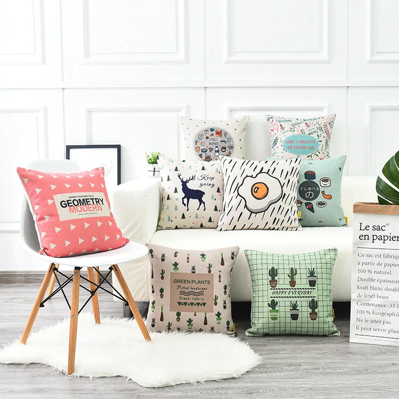 

Cute hand drawn cartoon food cushion cover 45*45cm egg cola milk deer leaf pillow cover plant childrenroom decorative pillowcase