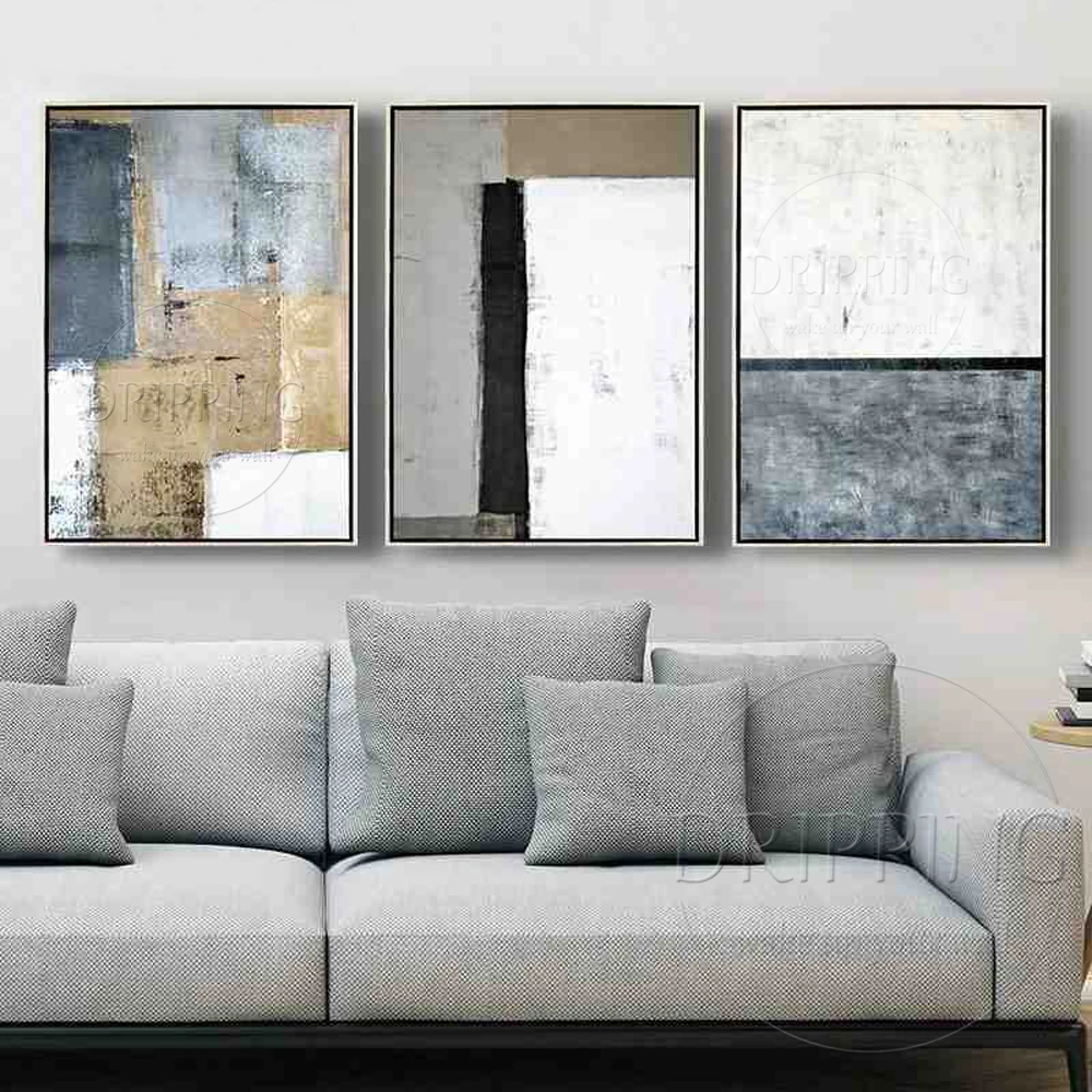 Простой дизайн высокое качество ручная роспись Современная серая картина маслом