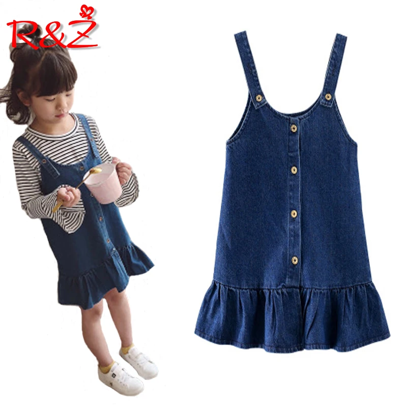 

R&Z girls strap dress 2019 spring Korean version of the new children's fashion lace denim dress strap dress children's clothes