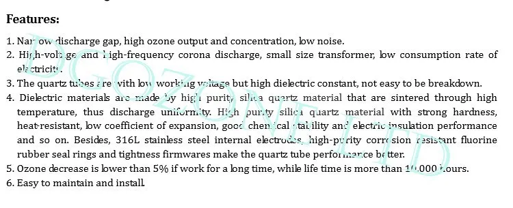 3g кварцевая стеклянная трубка Озон части воздушного охлаждения Озон части KH-QT 3g DGOzone производитель