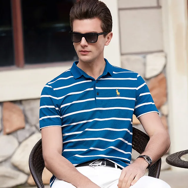 New Lapel Stripe Korean Fashion Men's Short Sleeve Polo Shirt-in Polo ...