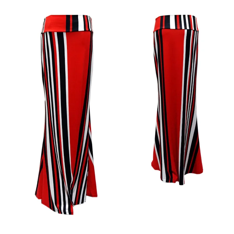 Женская мода размера плюс, длина до пола, макси юбка с цветочным рисунком, облегающая пляжная юбка в полоску, Повседневная Длинная юбка, Jupe Falda - Цвет: 1089-07