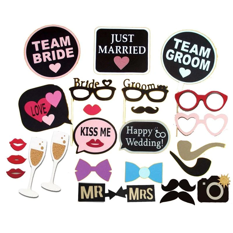 26pcs Wedding Photo Booth Props Diy Party Birthday Photo Prop Set Mask On A Stick Lips Mustache Glasses Props Decoration Photobooth Props Aliexpress