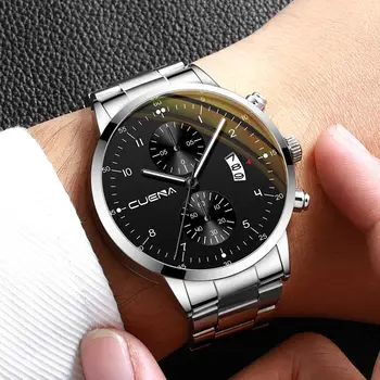 

CUENA Brand Mens Watches Luxury Waterproof Men's Business Stainless Steel Strap Calendar Men Analog Quartz Watches reloj hombre