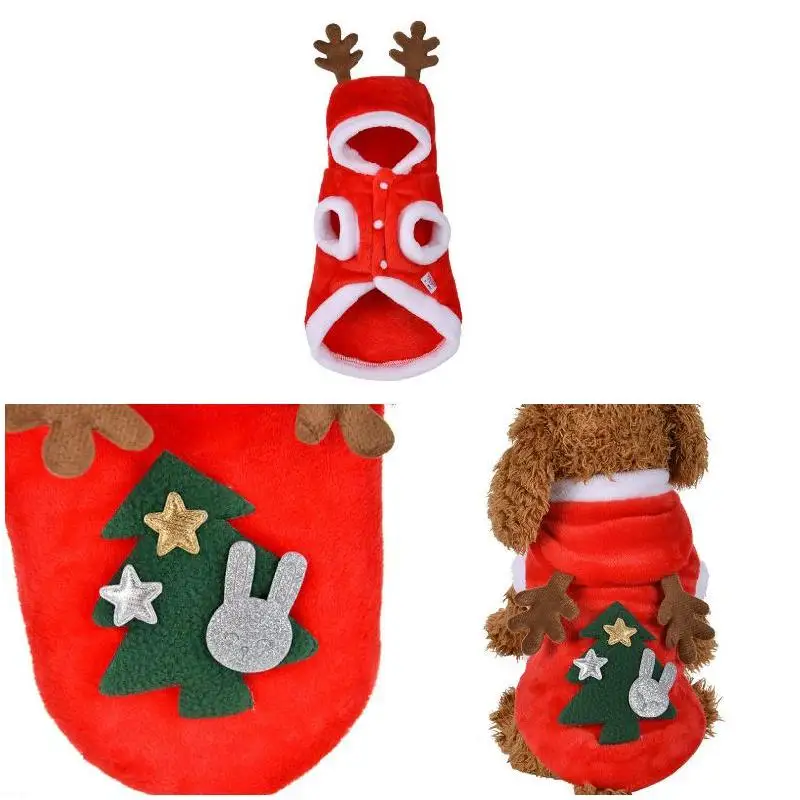 Newly Pet Dog Red Christmas Cartoon Elk Hooded Coat Jacket Winter Dog Cat Coat Pet New Year Clothes