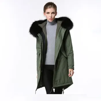 

Fashion spring coats unisex raccoon fur hooded pure cotton women long jacket