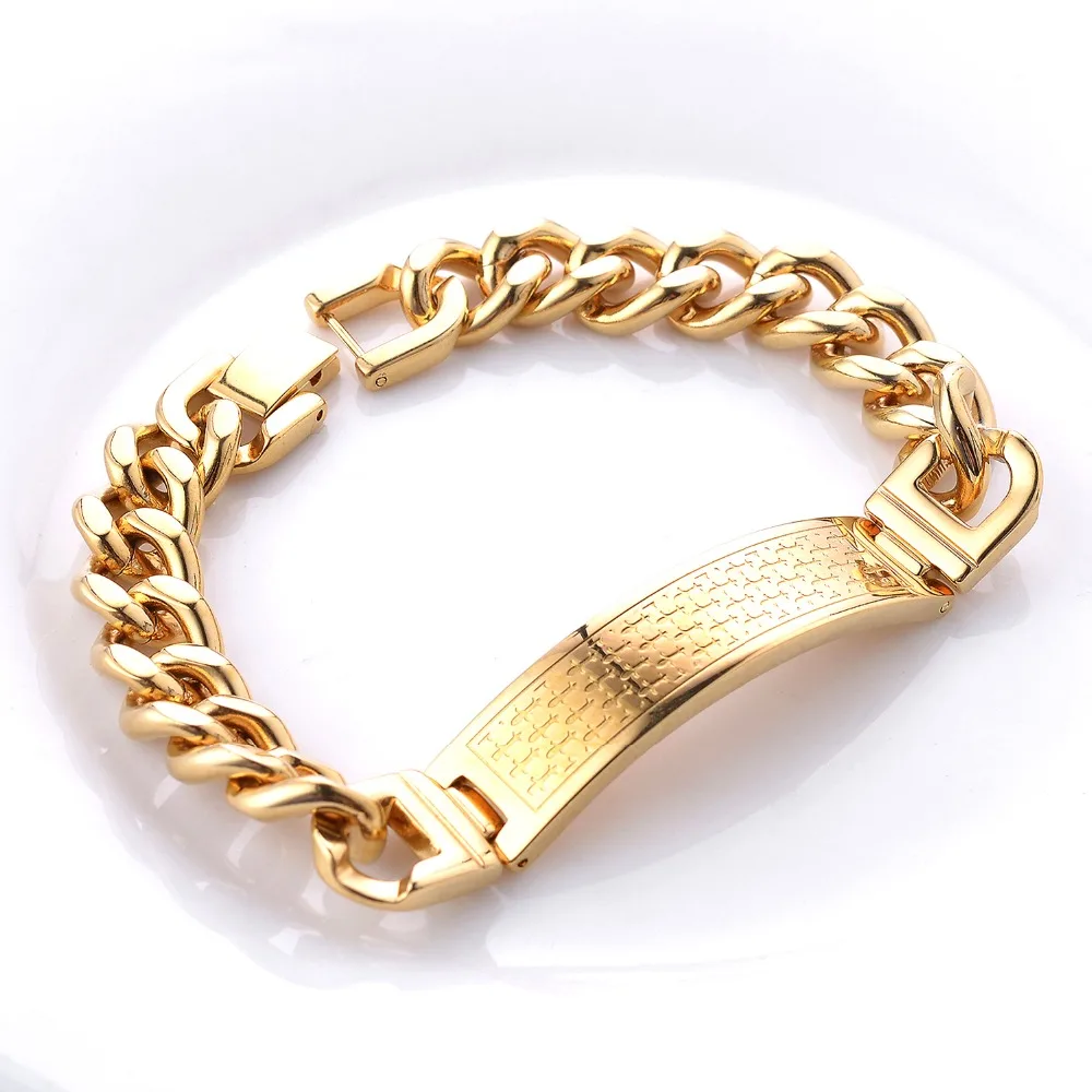 

12MM Wide High Quality Stainless Steel Bracelet Gold Color Link Hand Polishing Oxidation-resisting Steel Hand Chain
