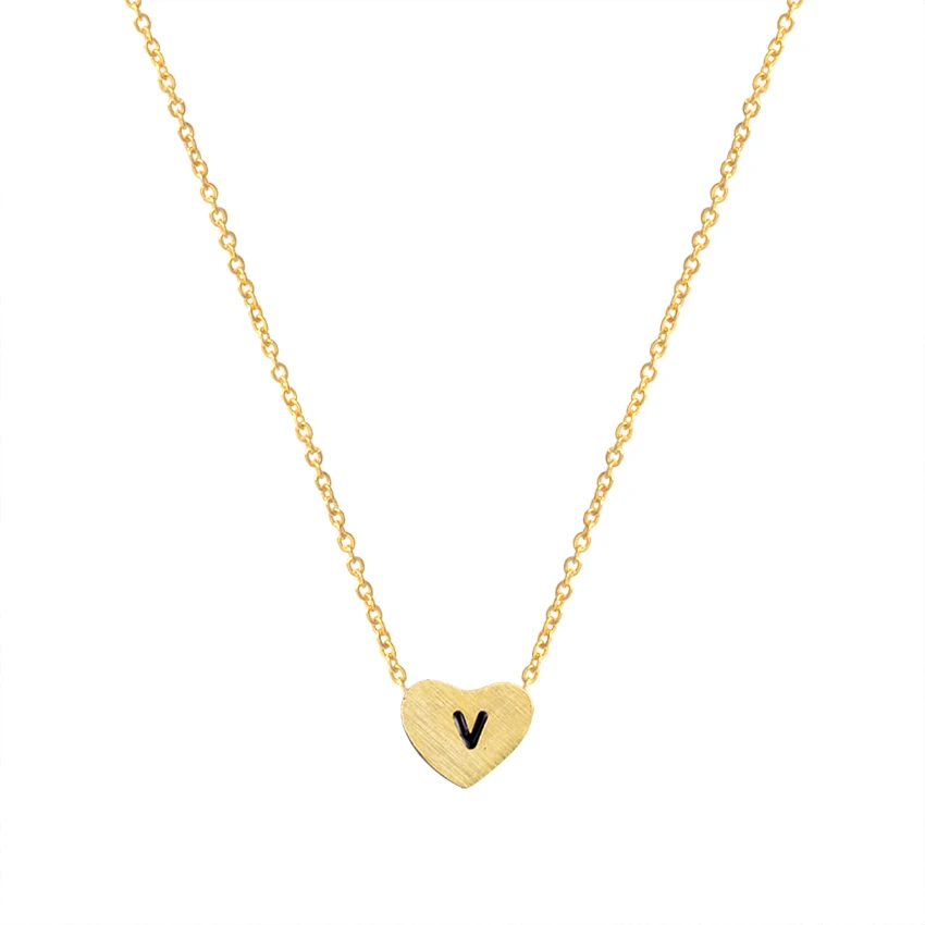 Small Heart Letter Charms v Necklace Initial v Letter Pendant & Necklace Fashion Gold Color