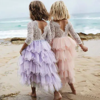 

Summer Lace Girls Dress White Backless Princess Irregular 2-8 Years Kids Wedding Dress For Girls Baby Girl Vestido