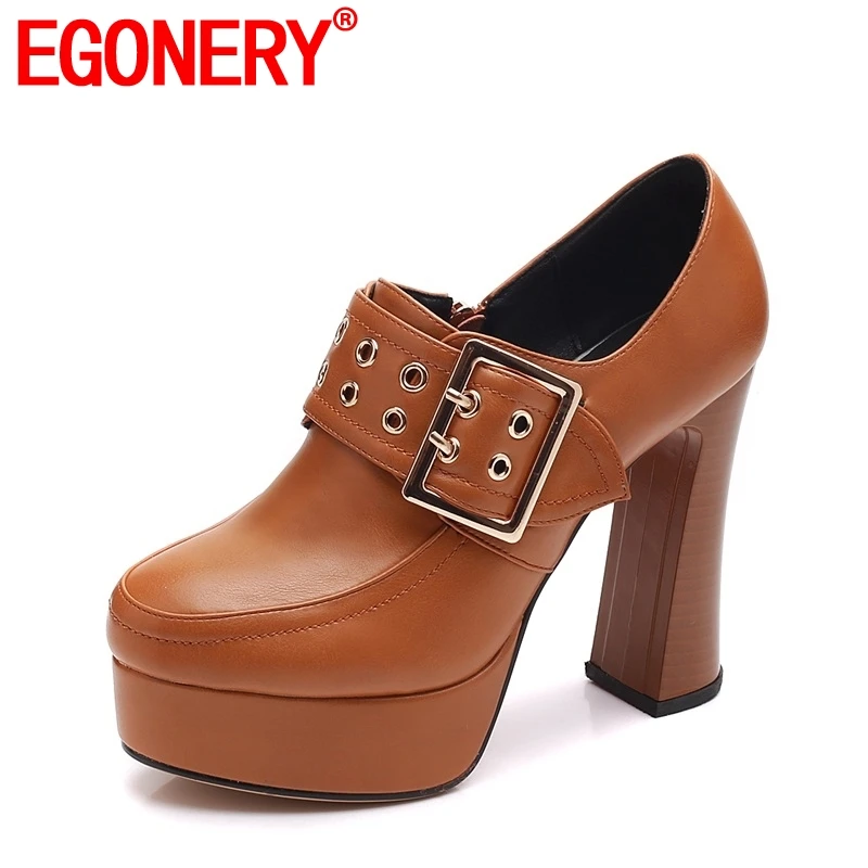 EGONERY/модная офисная обувь на платформе с боковой молнией и пряжкой в сдержанном стиле удобные женские туфли-лодочки в этническом стиле на нескользящей подошве