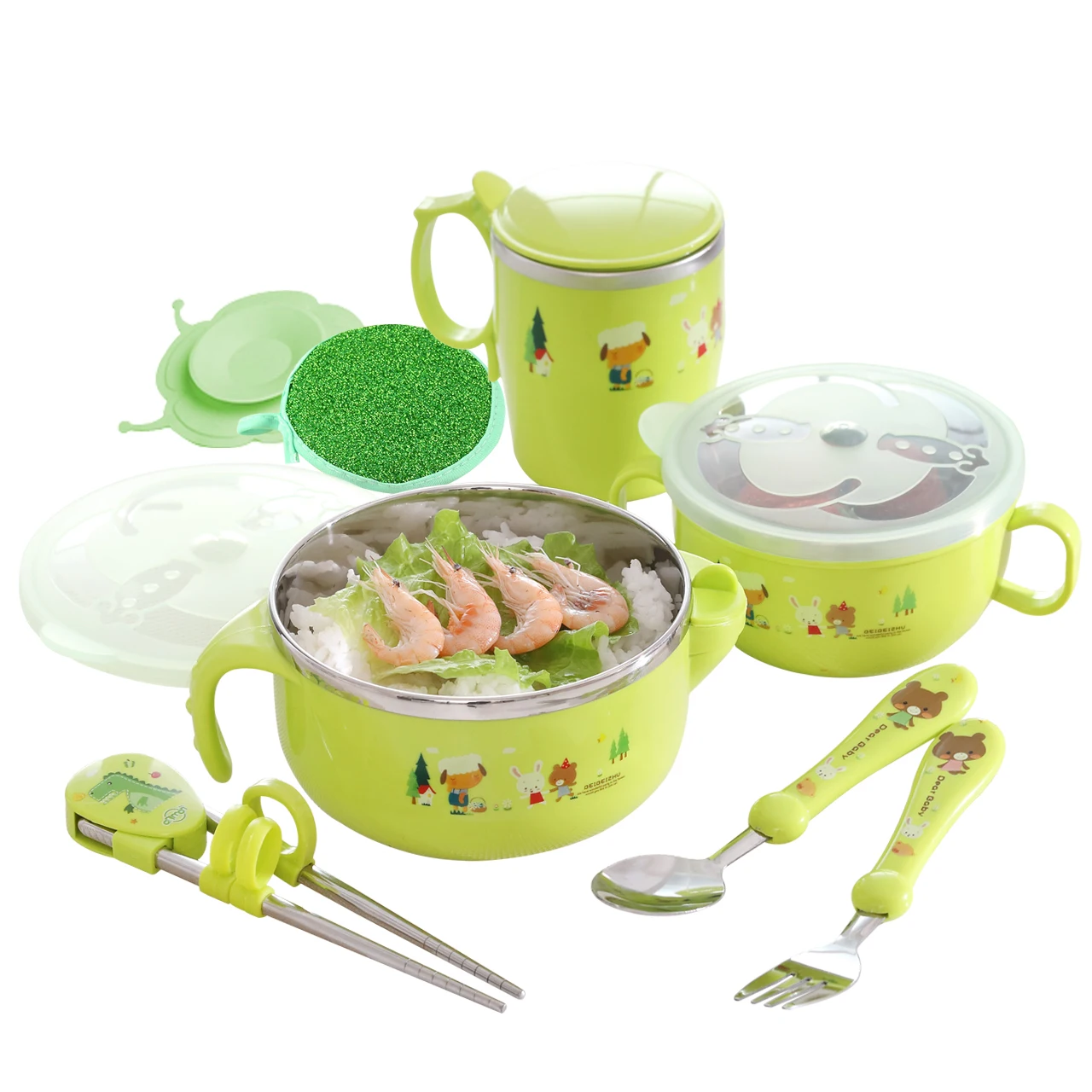 

Children's dinnerware set baby water infusion heat preservation meal bowl stainless steel anti dropping sucker baby food bowl