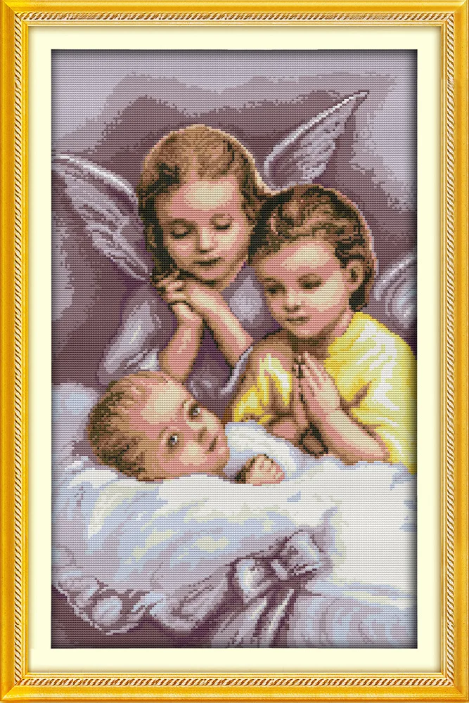 Angel's prayer for the newborn Printed Canvas DMC Counted Cross Stitch ...