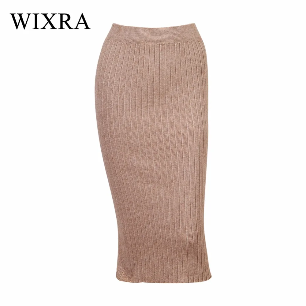 Wixra базовые юбки 2018 весна осень длинные юбки-карандаш женские сексуальные тонкие юбки женские зимние шикарные шерстяные ребра трикотажные
