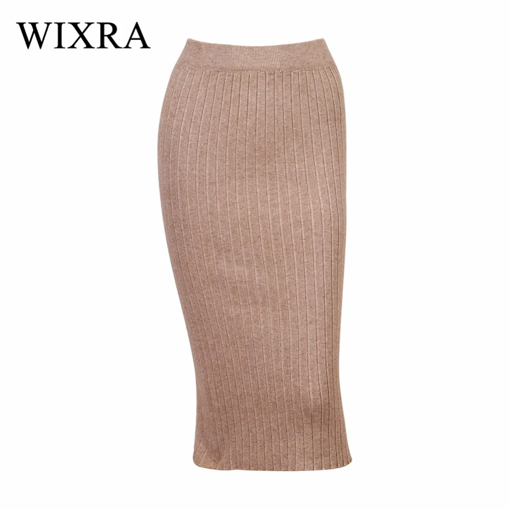 

Wixra Basic Skirts 2018 Spring Autumn Long Pencil Skirts Women Sexy Slim Skirt Lady Winter Chic Wool Rib Knitted Midi Skirt