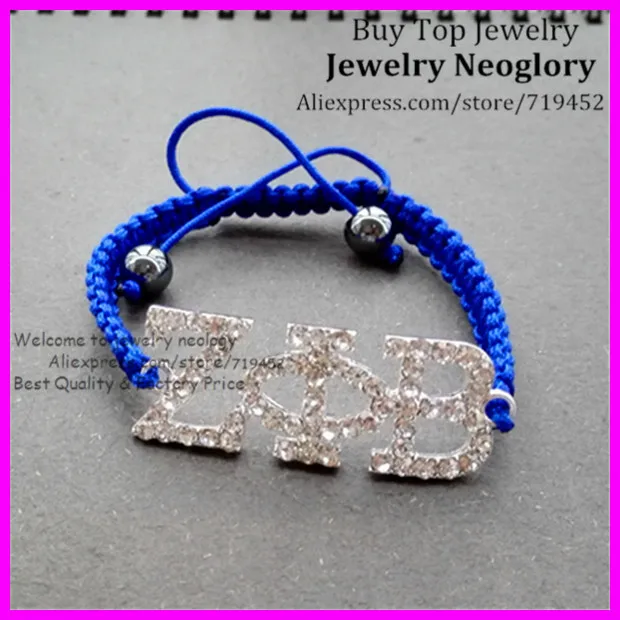 

20pcs Good Quality Handmade Bracelet,Silver Plated Crystal rhinestone ZETA PHI BETA with Royal Blue Rope Rope Macrame Bracelet