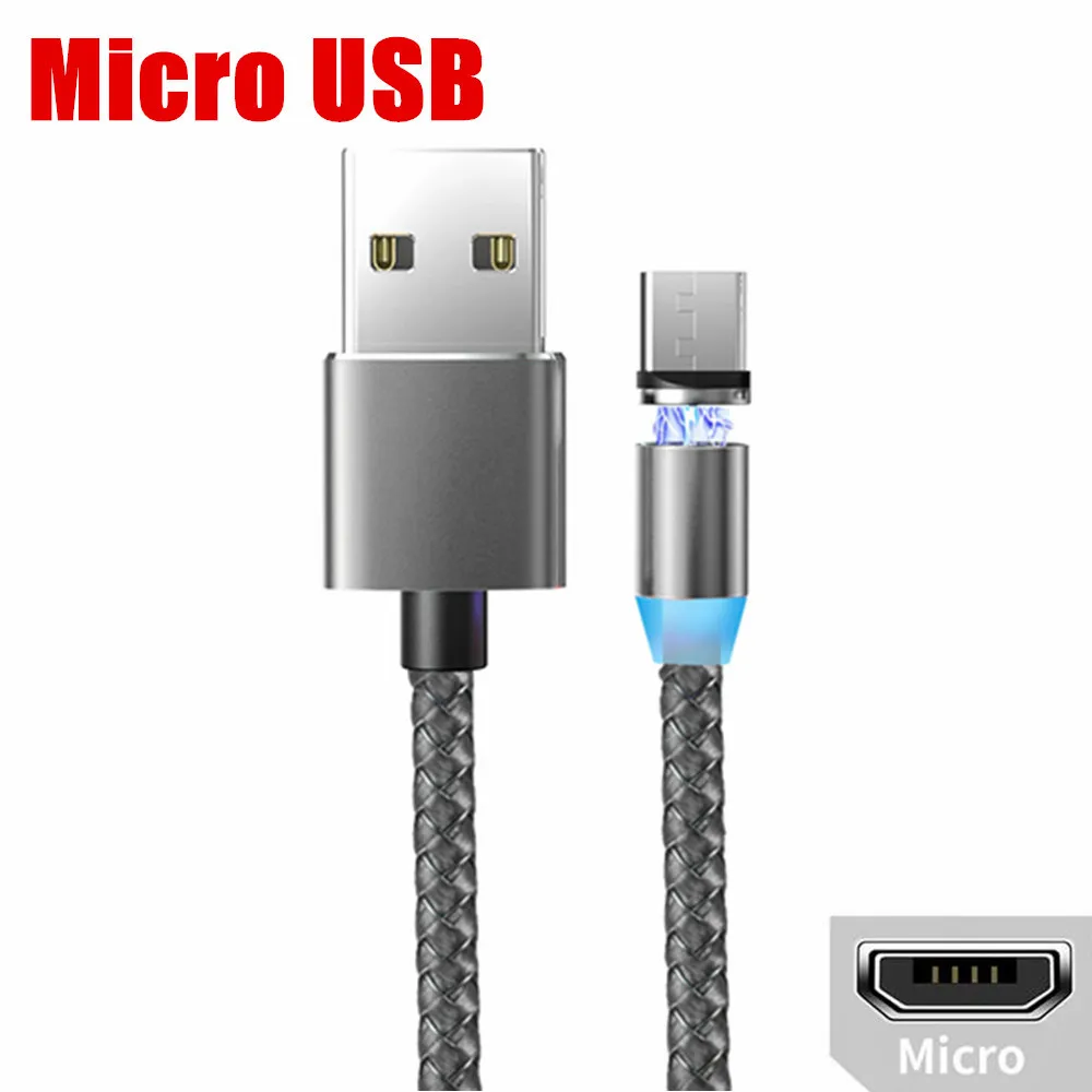 OLAF 1 м светодиодный магнитный Micro USB кабель для быстрой зарядки usb type C Магнитный кабель для зарядки данных кабель для зарядки USB шнур для samsung Xiaomi - Цвет: Grey Micro Cable