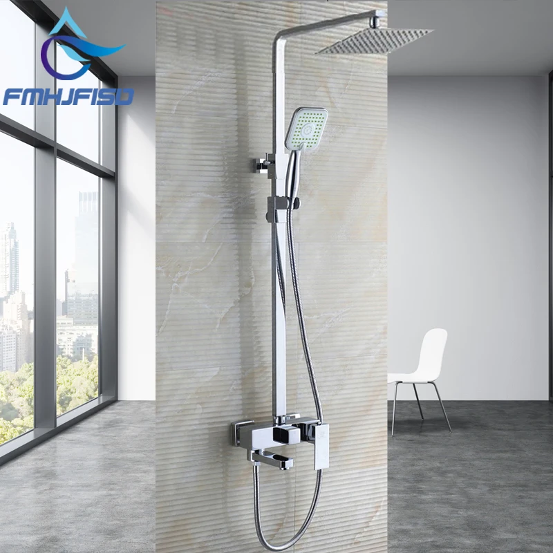 fmhjfisd White Gold Contemporary Bathroom Shower Faucets Set Rainfall Shower Head 3-Way Mixer Bath Faucet Out Door Shower Tap