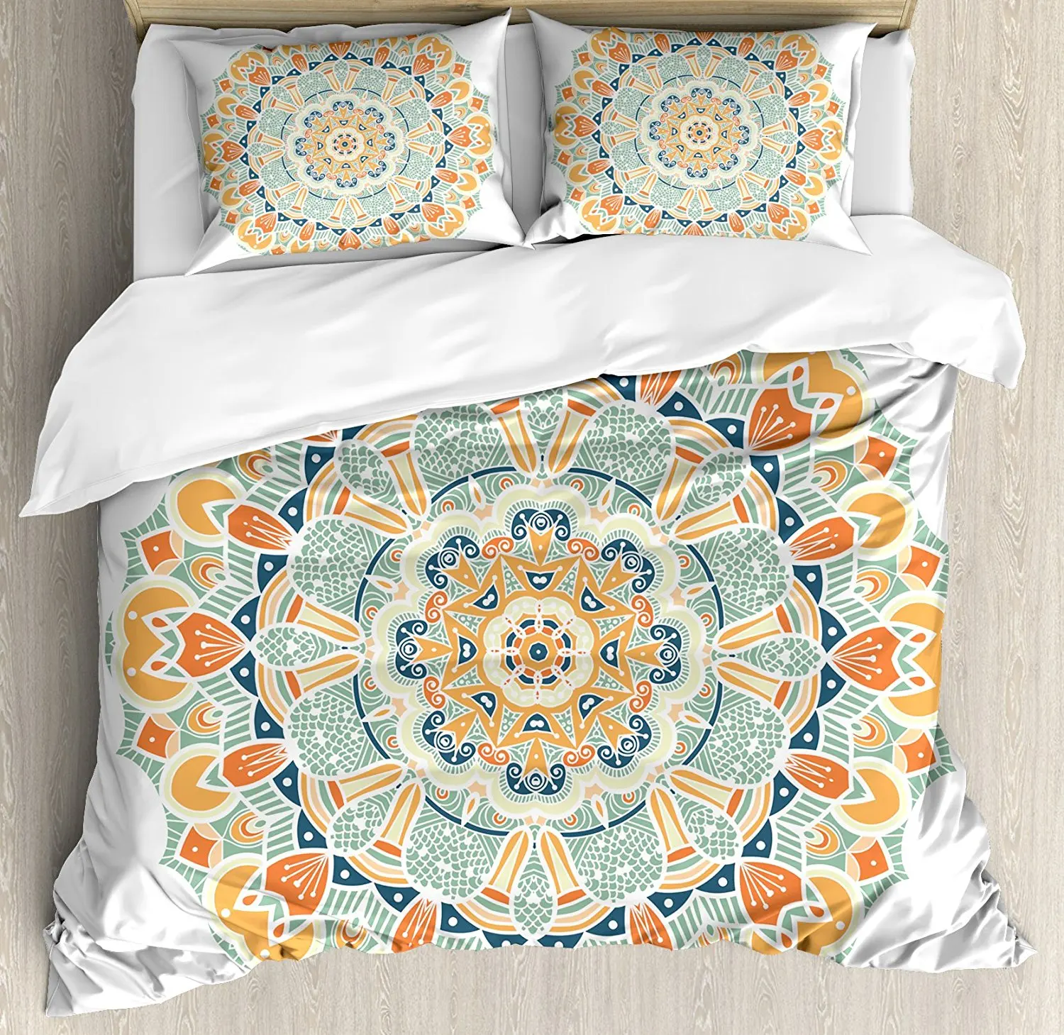 

Mandala Duvet Cover Set Ethnic Style Traditional Pattern Cosmos Symbol Geometric Ornamental Motif Bedding Set