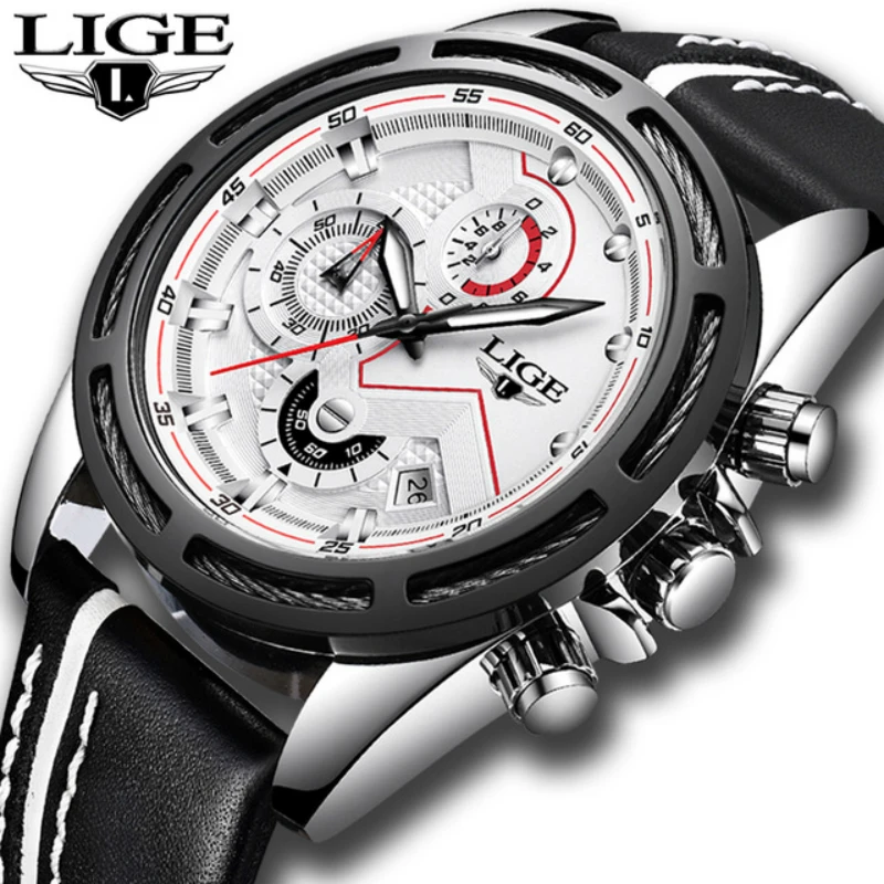 

LIGE New Mens Watches Top Brand Luxury Men's Military Sports Watch Casual Leather Waterproof Quartz Watch Relogio Masculino