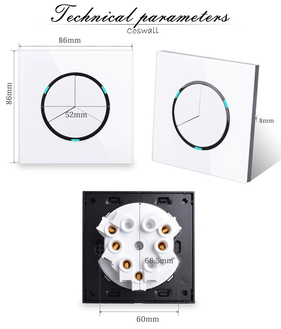 Coswall 3 банды 2 способа случайного нажатия на/выключения настенный свет светодиодный индикатор-переключатель пройти через переключатель переключаемый стеклянный каркас белого цвета