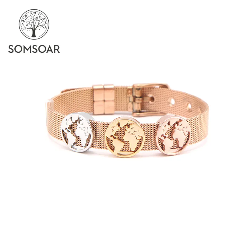 

Somsoar Jewelry Keeper Slide Charm Bracelet Rose Gold Stainless Steel Mesh Bracelet Bangles with silver/gold/rose gold DIY Charm
