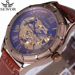 SEWOR Классический серии модные спортивные Для мужчин Часы фотохромные синий Стекло скелет часы Элитный бренд автоматические механические