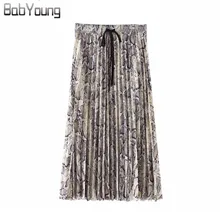BabYoung плиссированная юбка средней длины, винтажная Женская Повседневная летняя Макси-юбка на шнуровке с леопардовым принтом, женские длинные юбки со змеиным принтом